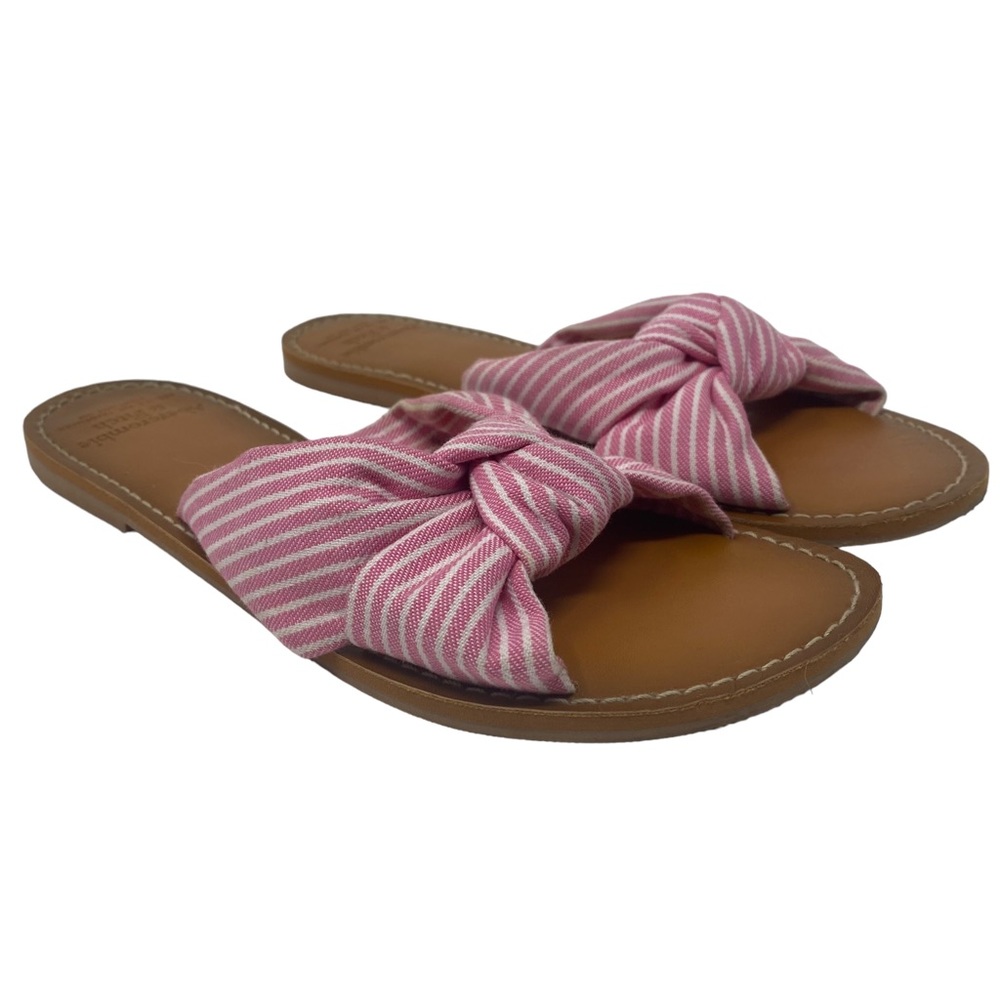 Abercrombie & Fitch Womens Twist Knot Slide Flat Sandal Pink & White - Size 7/8